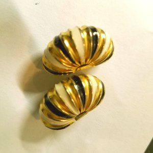 Navy, White & Gold Pierced Earrings Like New